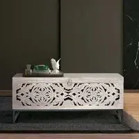 Quintana Large Storage Trunk - White Washed, Mango Wood