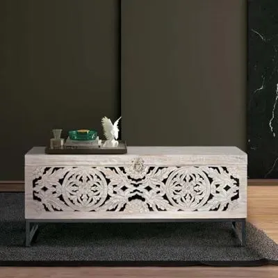 Quintana Large Storage Trunk - White Washed, Mango Wood