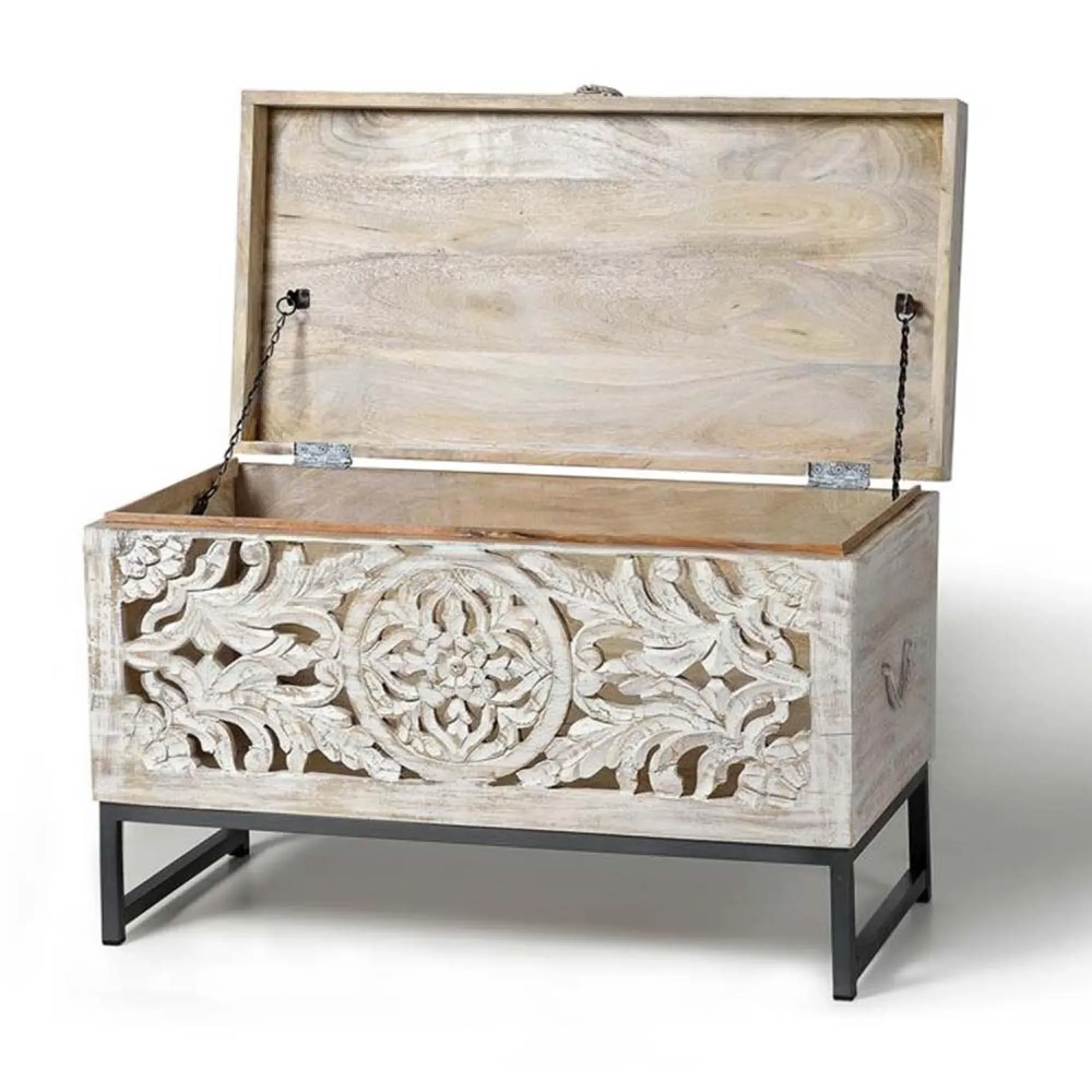 Quintana Storage Trunk - White Washed, Mango Wood