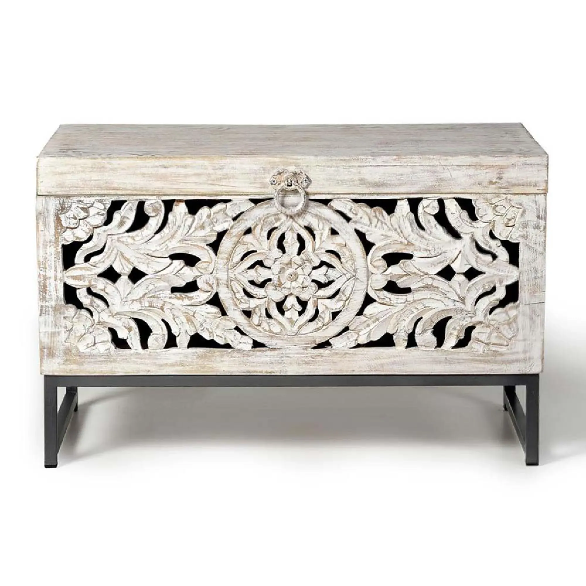 Quintana Storage Trunk - White Washed, Mango Wood