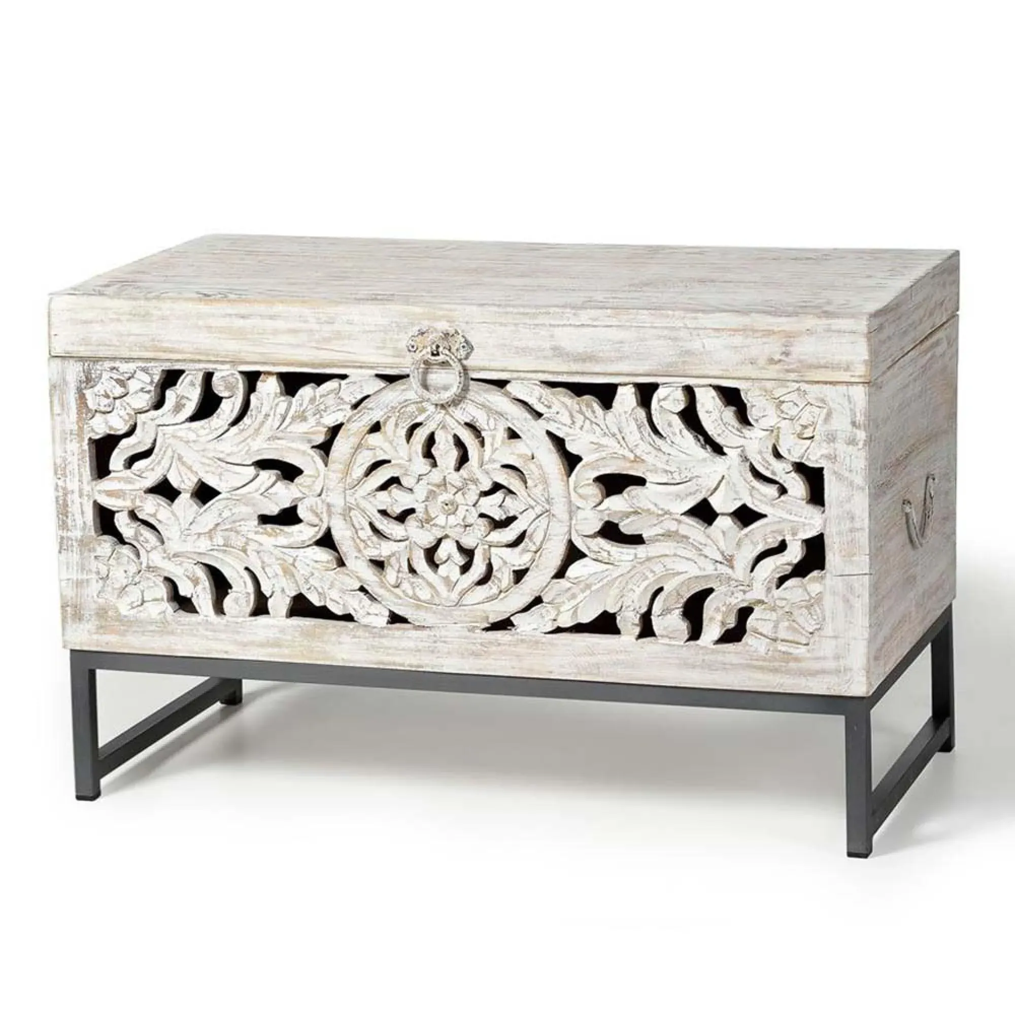 Quintana Storage Trunk - White Washed, Mango Wood