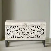 Quintana Storage Trunk - White Washed, Mango Wood