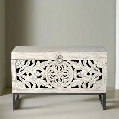 Quintana Storage Trunk - White Washed, Mango Wood image