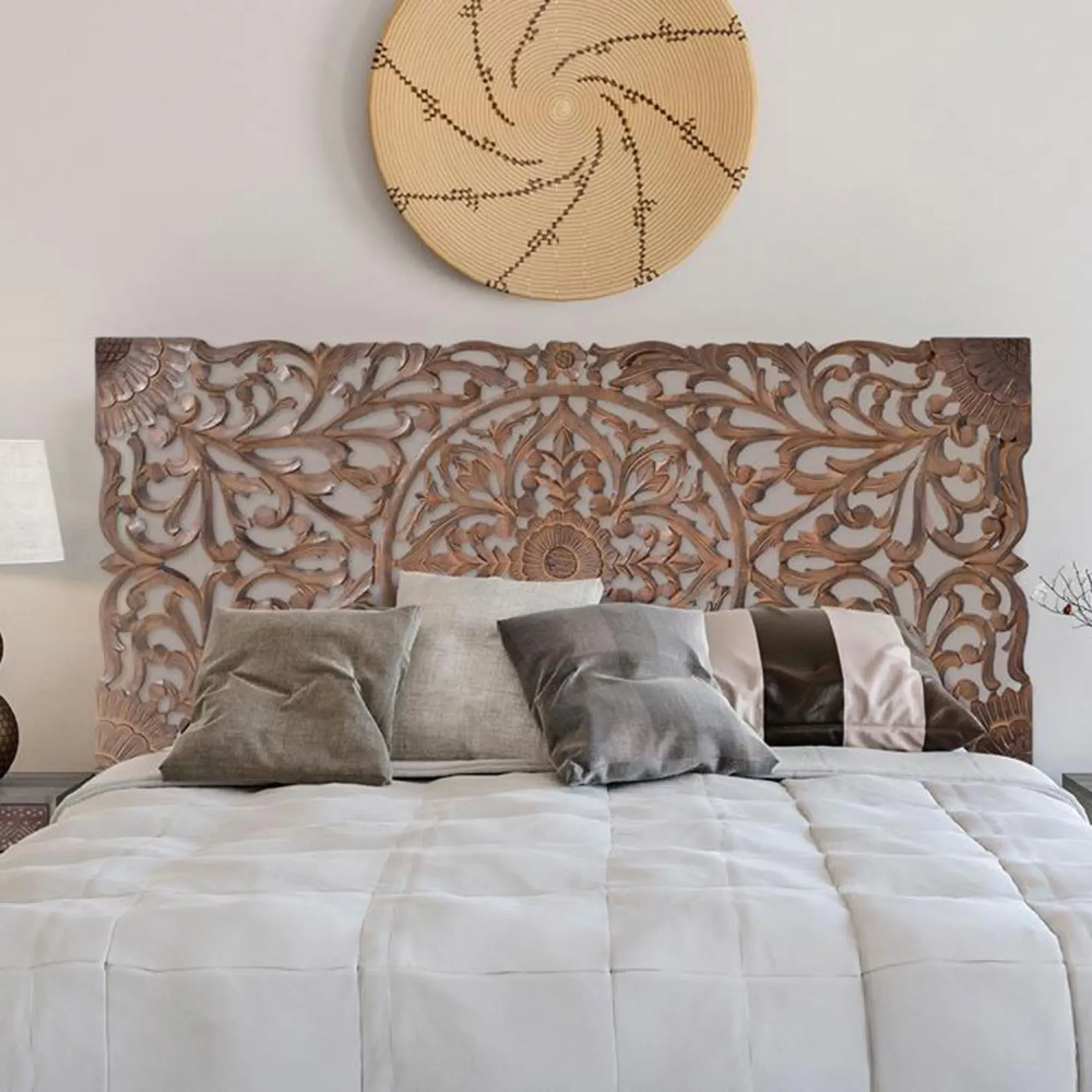 Radoyya Carved Wood Headboard - Aged Brown