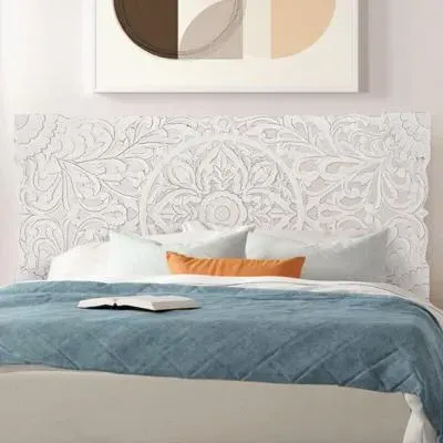Radoyya Carved Wood Headboard - Aged White