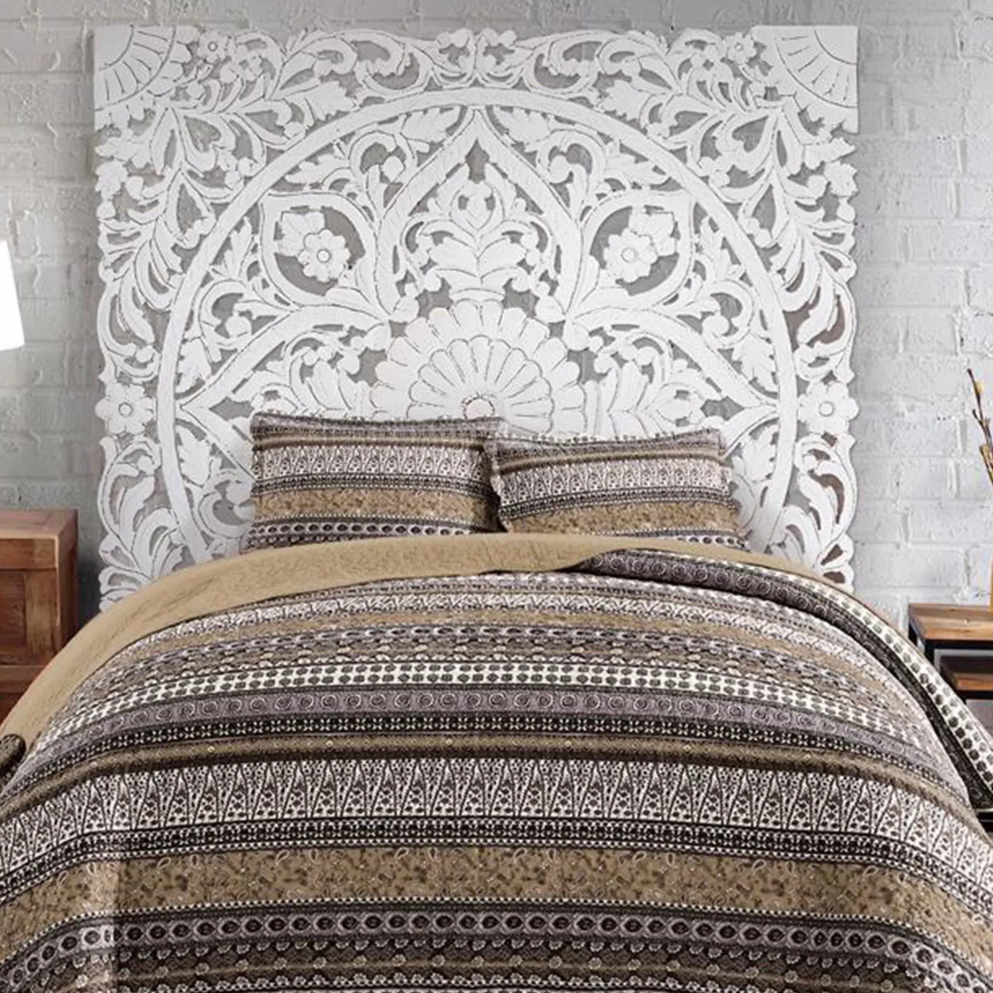 Radoyya Carved Wood Headboard - White