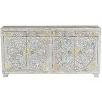 Ravanik Carved 4 Door Sideboard - White, Mango Wood