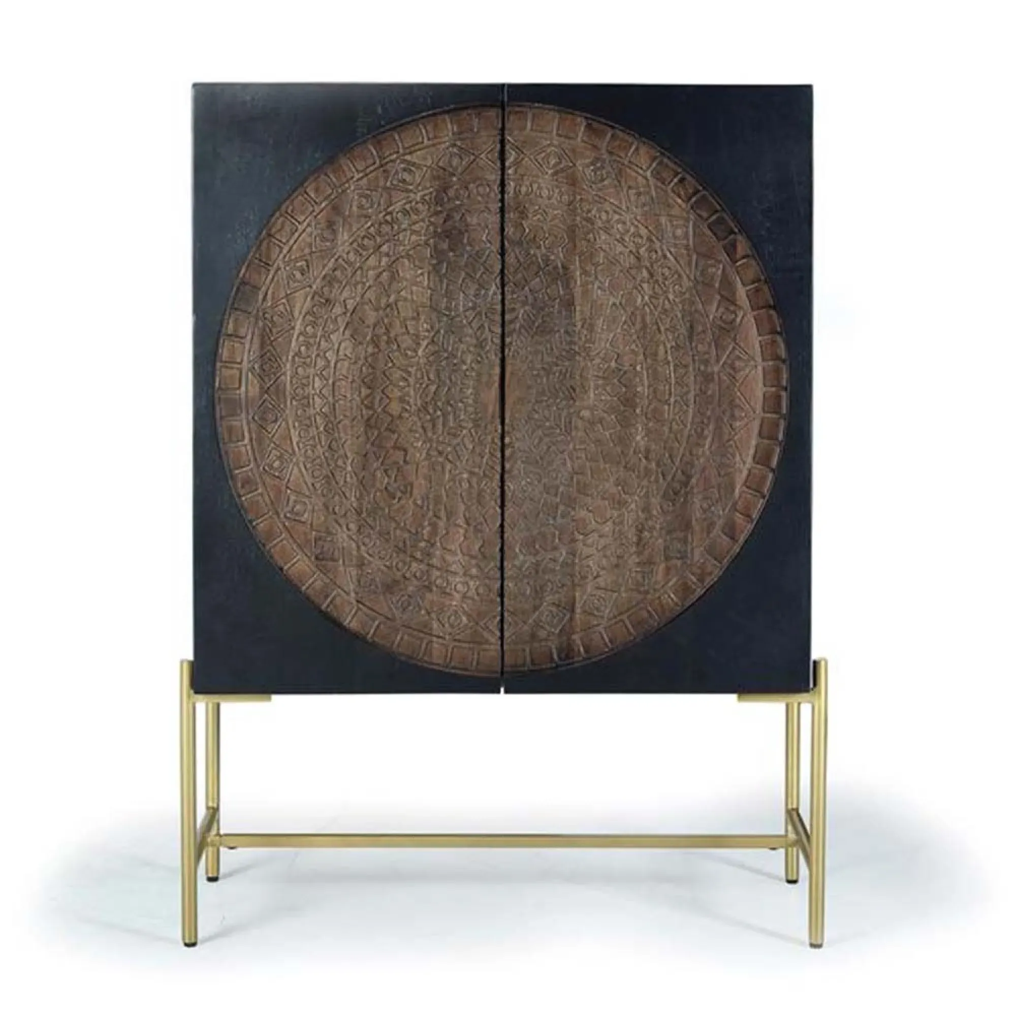 Refton Carved 2 Door Cupboard - Dark Walnut, Mango Wood