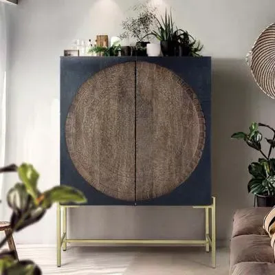 Refton Carved 2 Door Cupboard - Dark Walnut, Mango Wood image