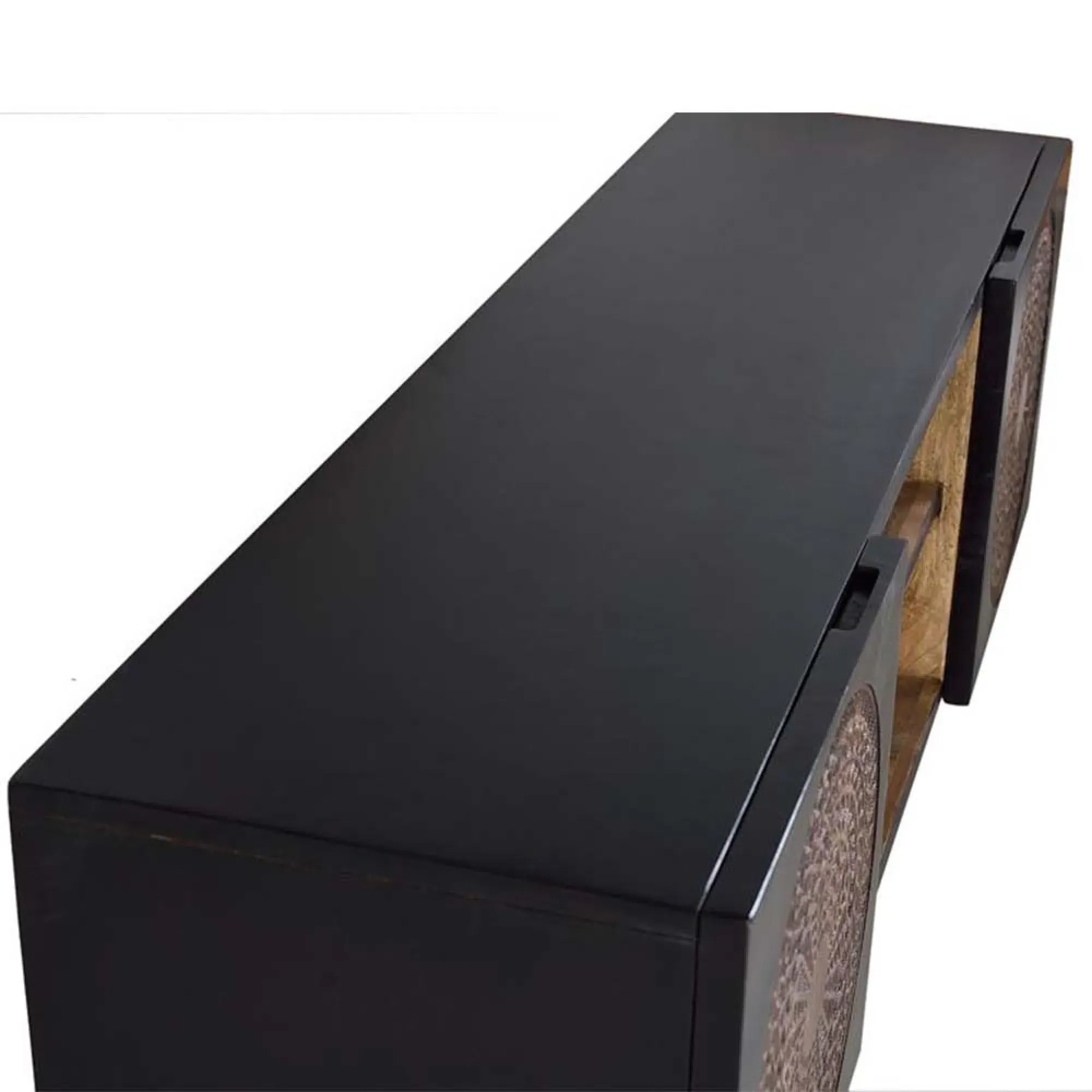 Refton Carved 2 Door TV Unit - Dark Walnut, Mango Wood