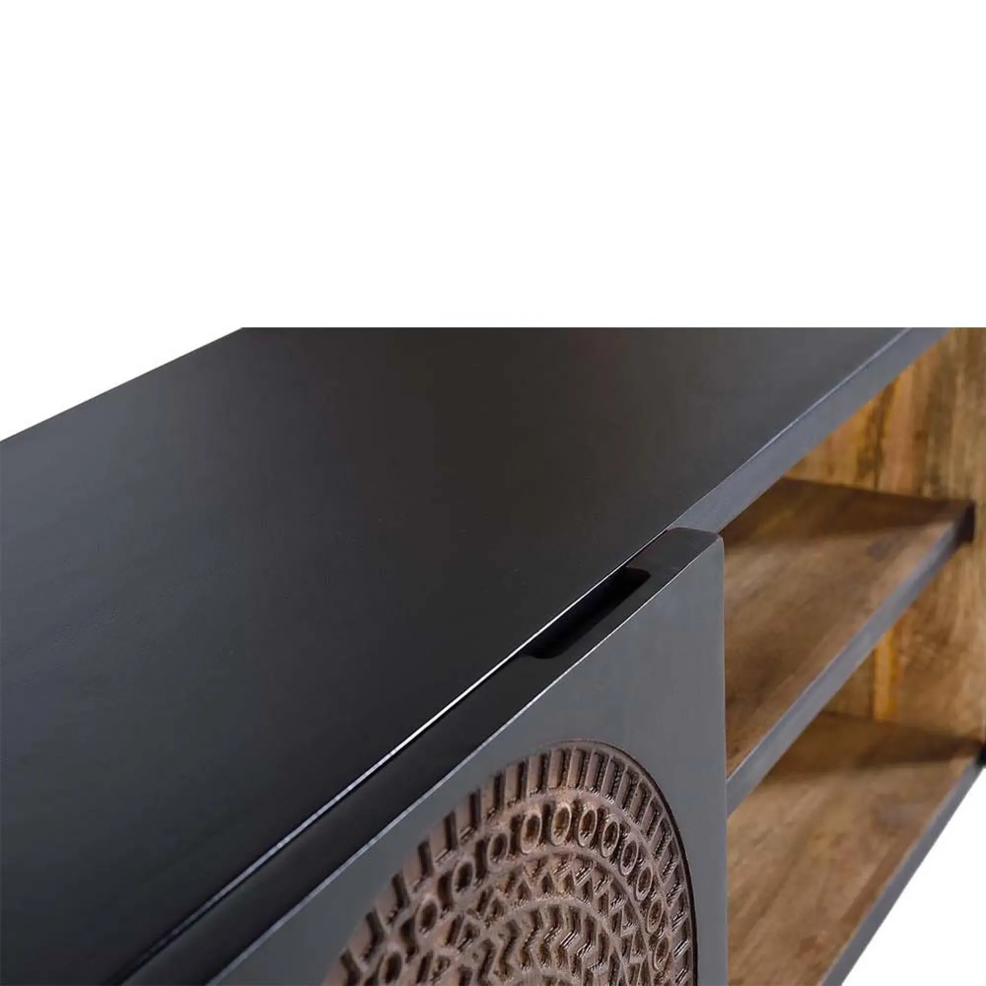 Refton Carved 2 Door TV Unit - Dark Walnut, Mango Wood