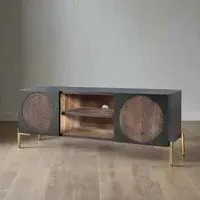 Refton Carved 2 Door TV Unit - Dark Walnut, Mango Wood