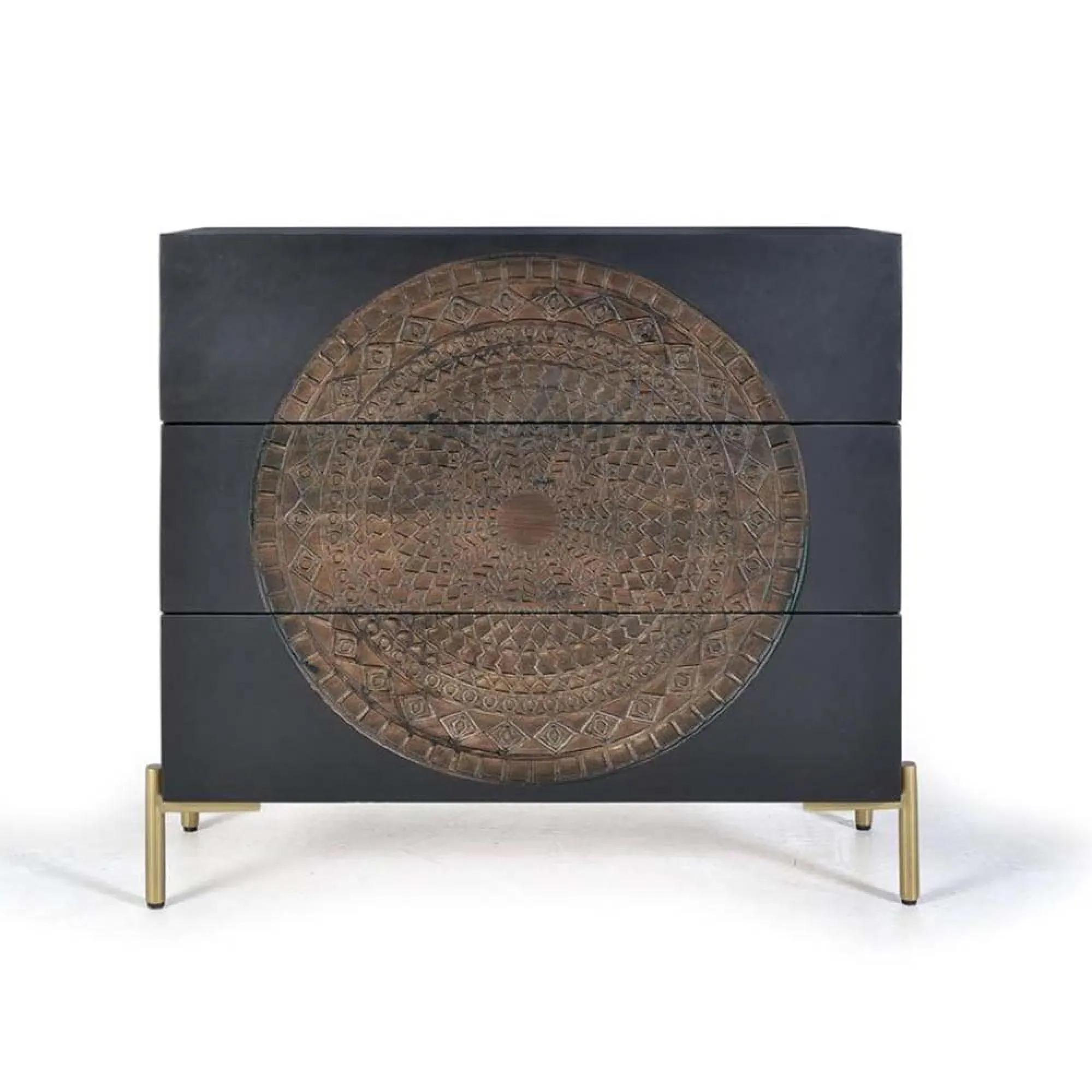 Refton Carved 3 Drawer Chest - Dark Walnut, Mango Wood