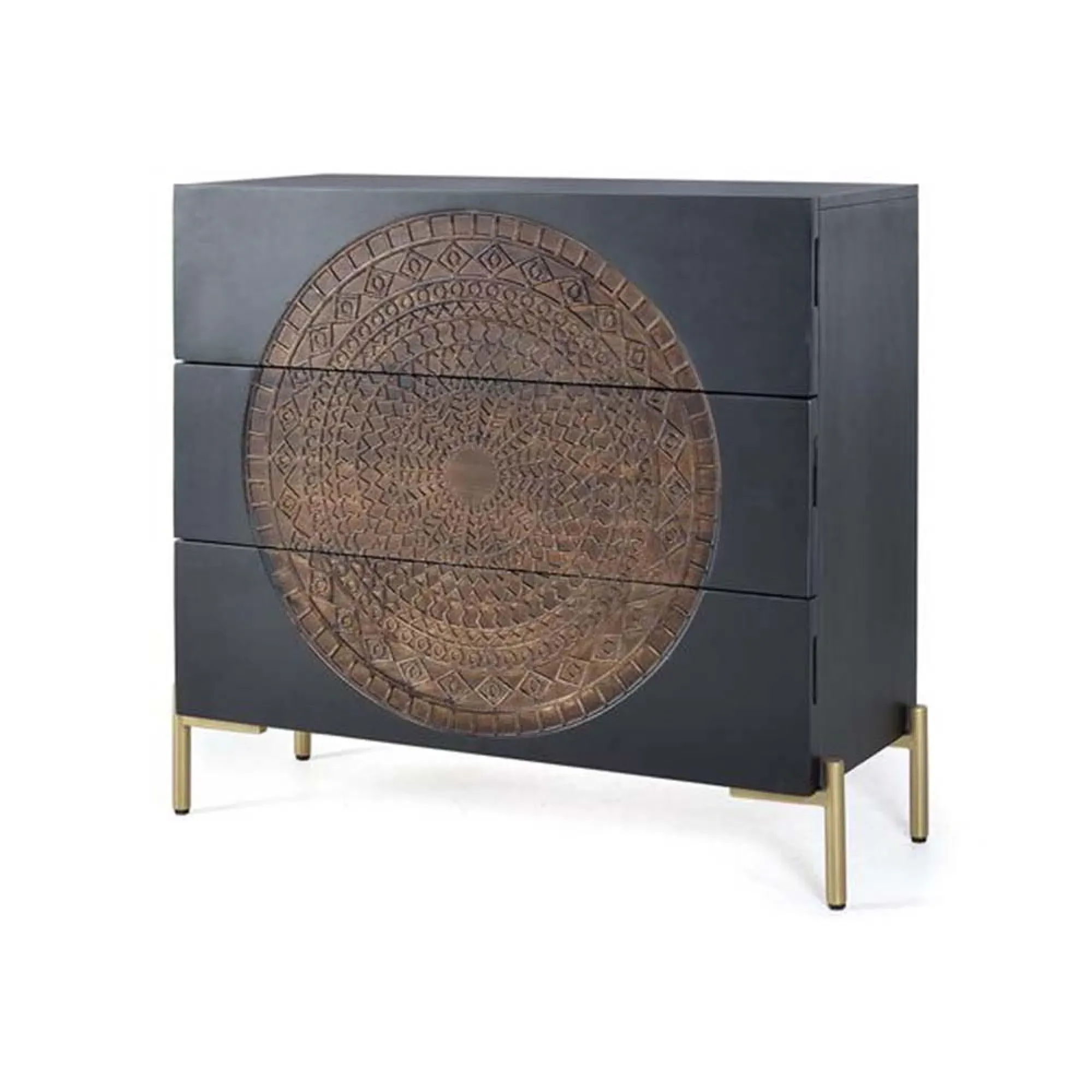 Refton Carved 3 Drawer Chest - Dark Walnut, Mango Wood