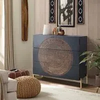 Refton Carved 3 Drawer Chest - Dark Walnut, Mango Wood