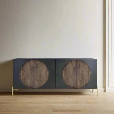 Refton Carved 4 Door Large Sideboard - Dark Walnut, Mango Wood