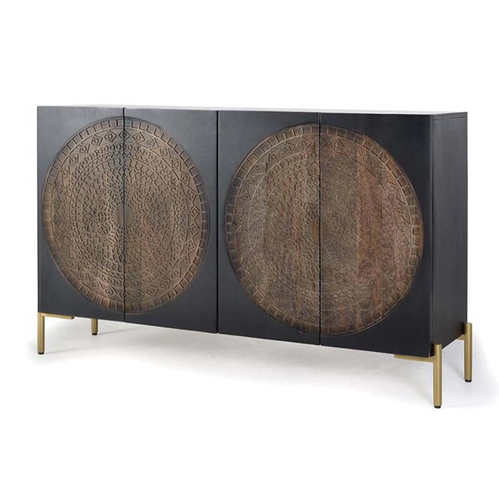 Refton Carved 4 Door Sideboard - Dark Walnut, Mango Wood