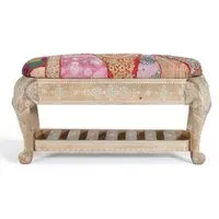 Ringtown Padded Bench - Aged White, Mango Wood
