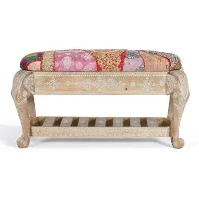 Ringtown Padded Bench - Aged White, Mango Wood image