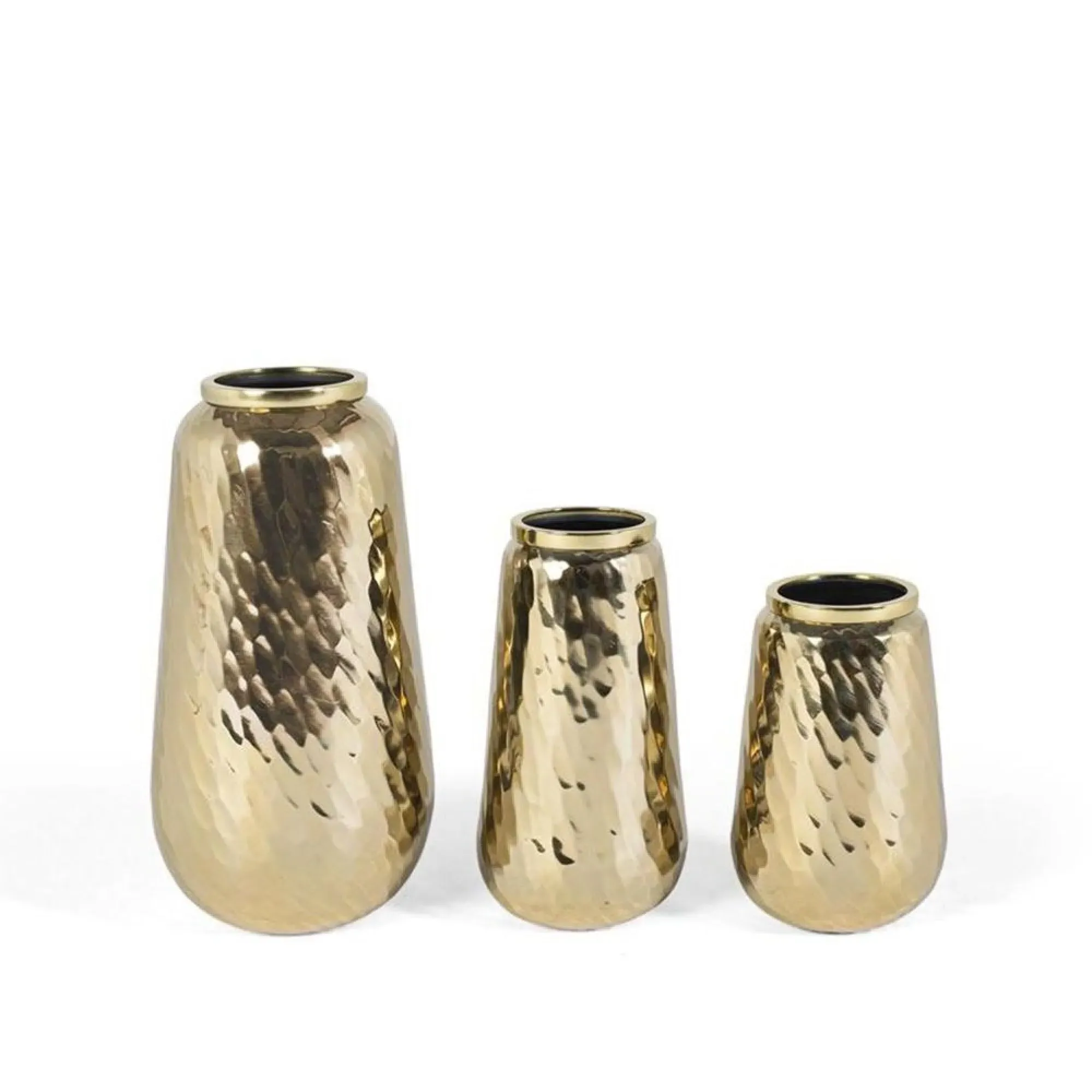 Ripon Hammered Effect Metal Vase Set of 3 - Gold