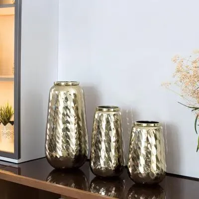 Ripon Hammered Effect Metal Vase Set of 3 - Gold