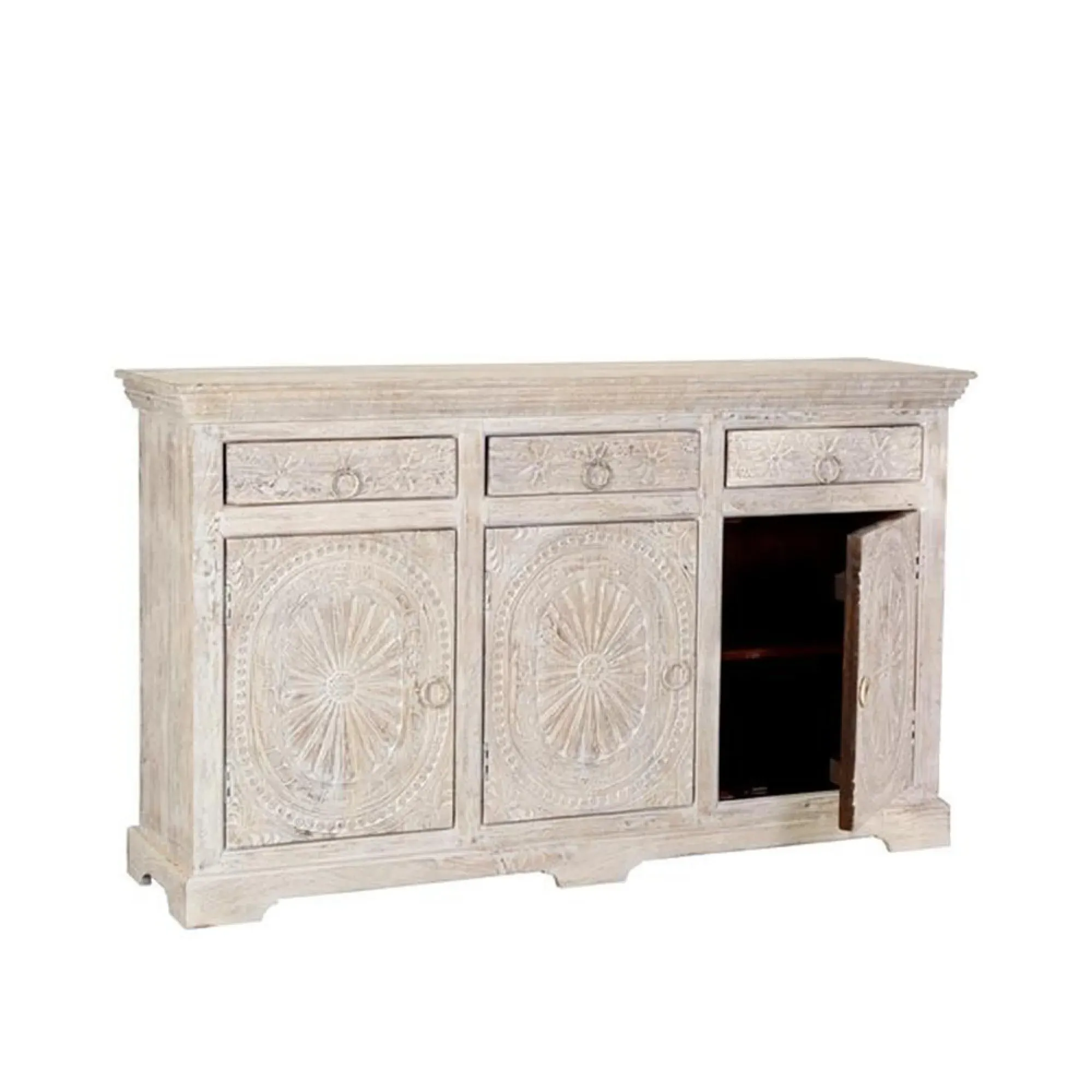 Rrethi 3 Door Medium Sideboard - Aged White, Mango Wood