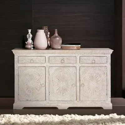 Rrethi 3 Door Medium Sideboard - Aged White, Mango Wood