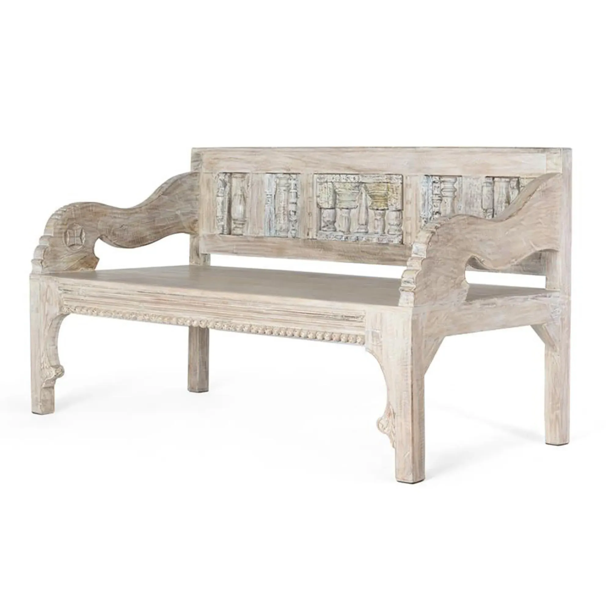 Sadorus Recycled Mango Wood Bench with Back - Aged White