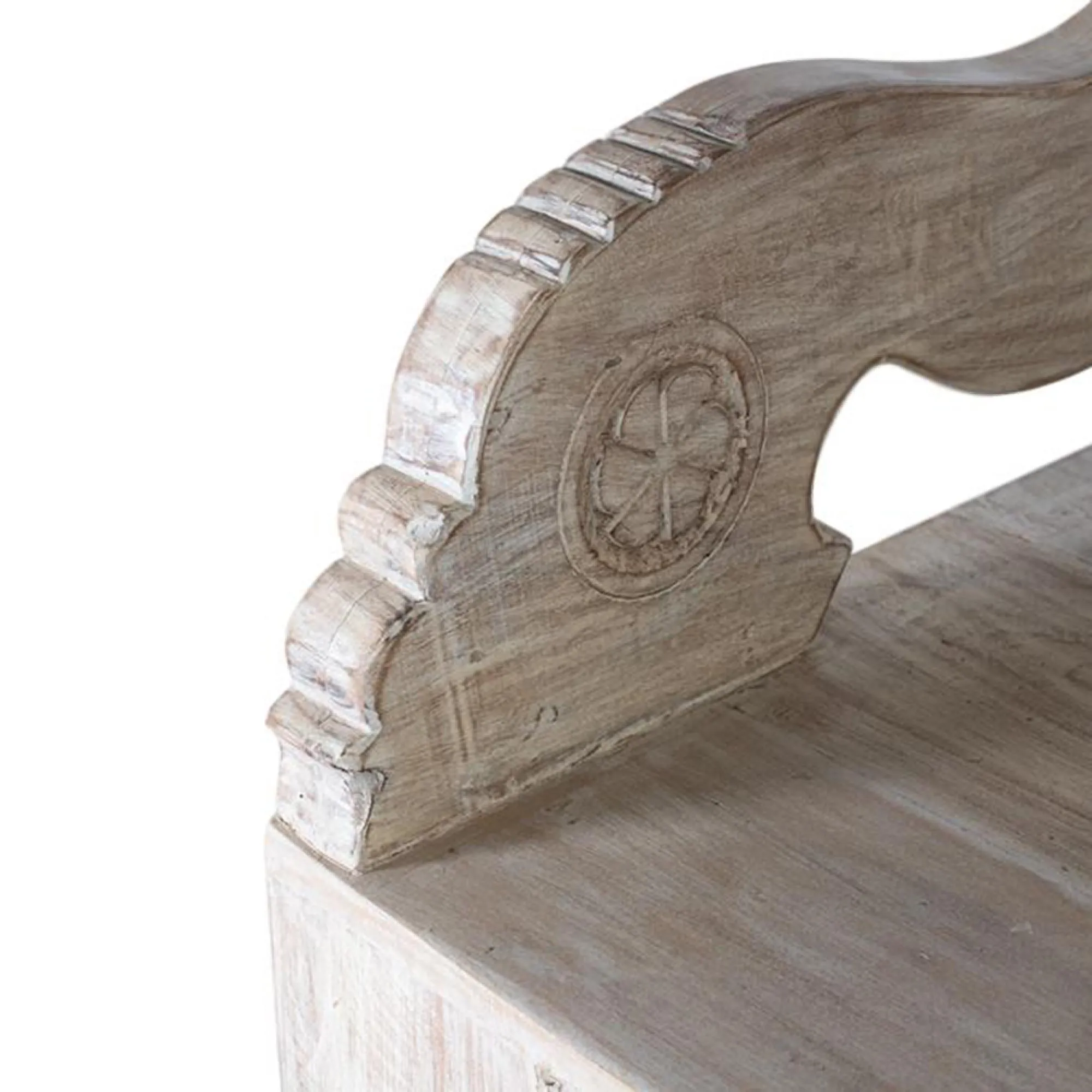 Sadorus Recycled Mango Wood Bench with Back - Aged White