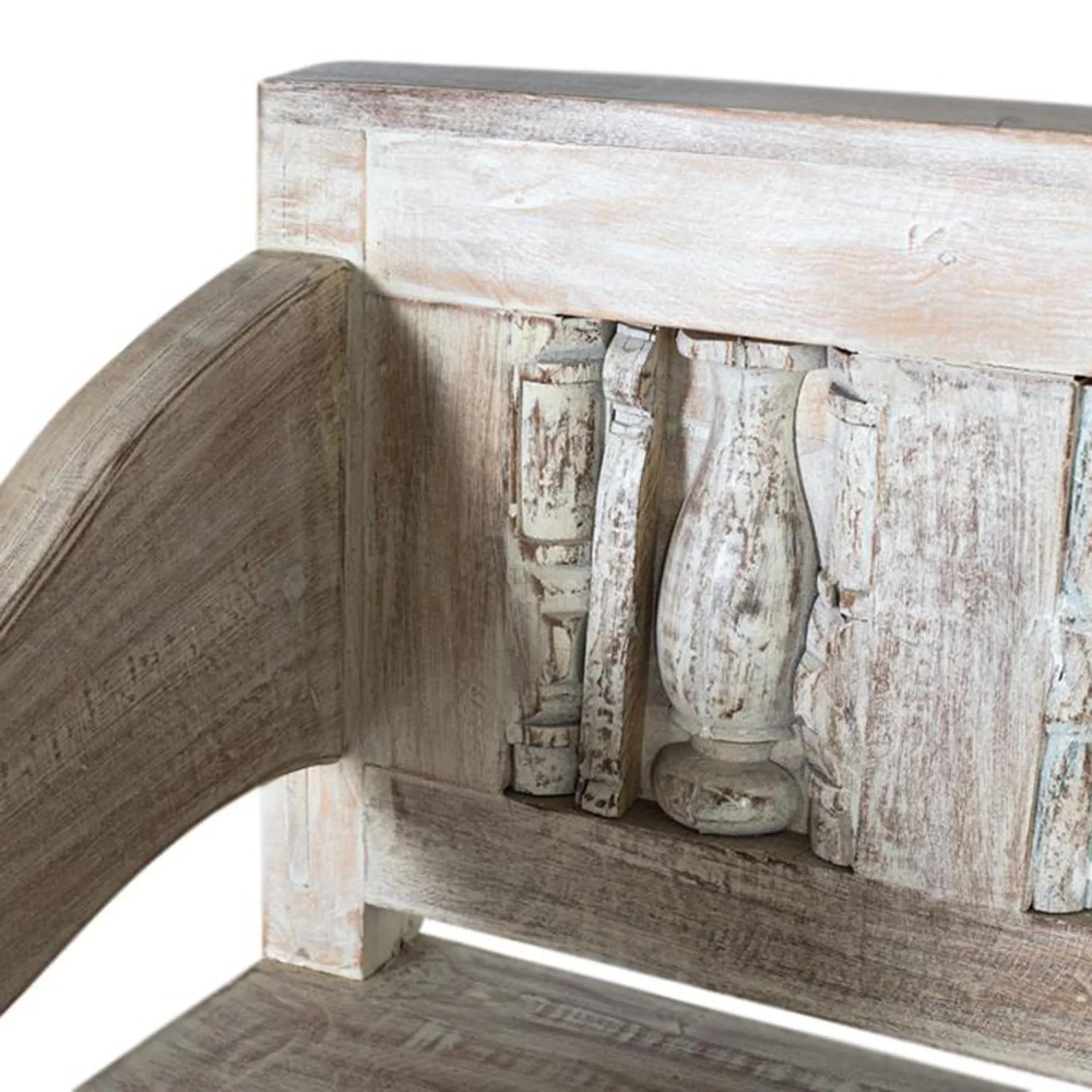 Sadorus Recycled Mango Wood Bench with Back - Aged White