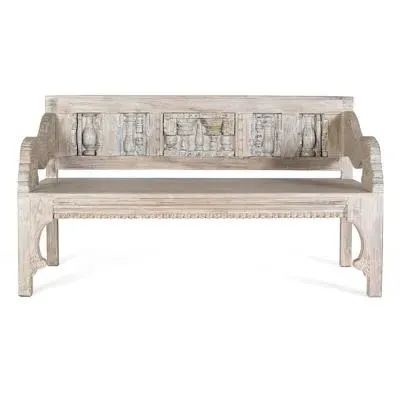 Sadorus Recycled Mango Wood Bench with Back - Aged White image