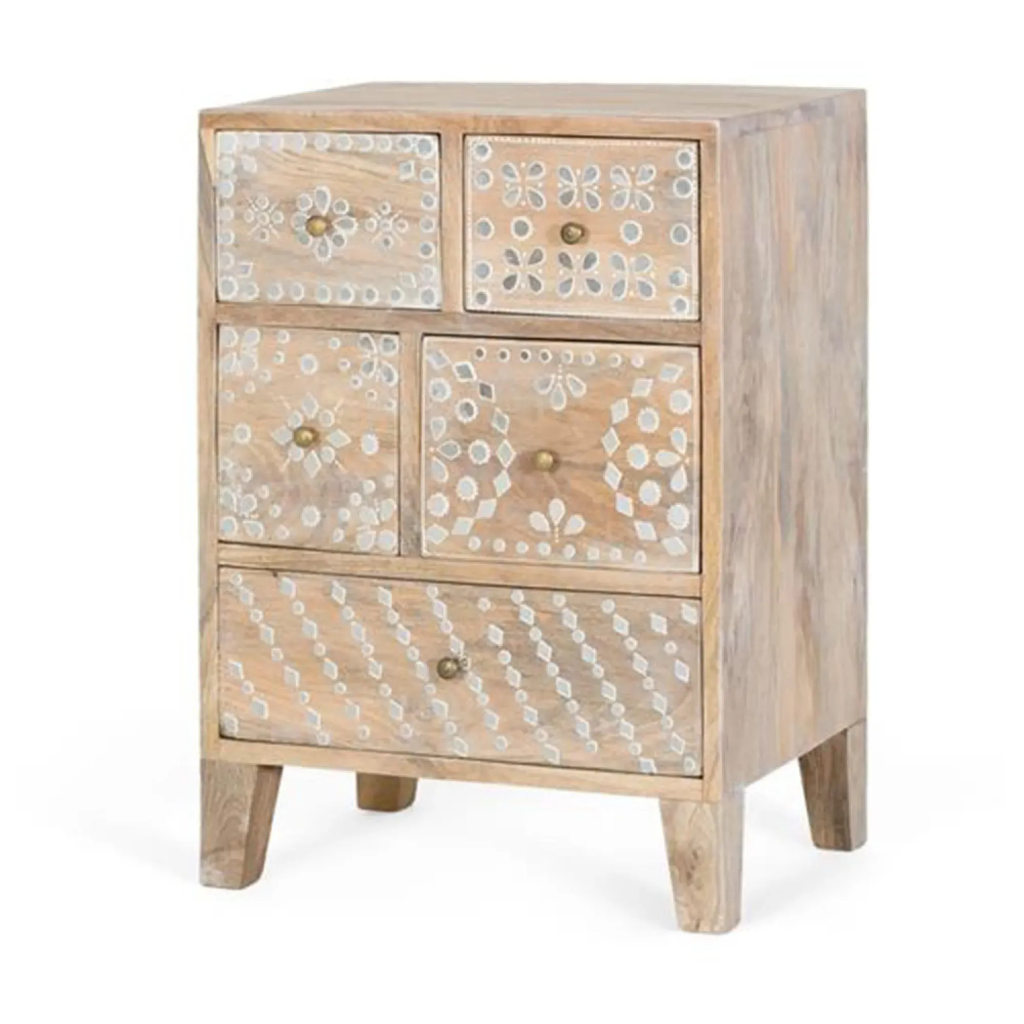 Savona 5 Drawer Bedside Table - Natural, Mango Wood