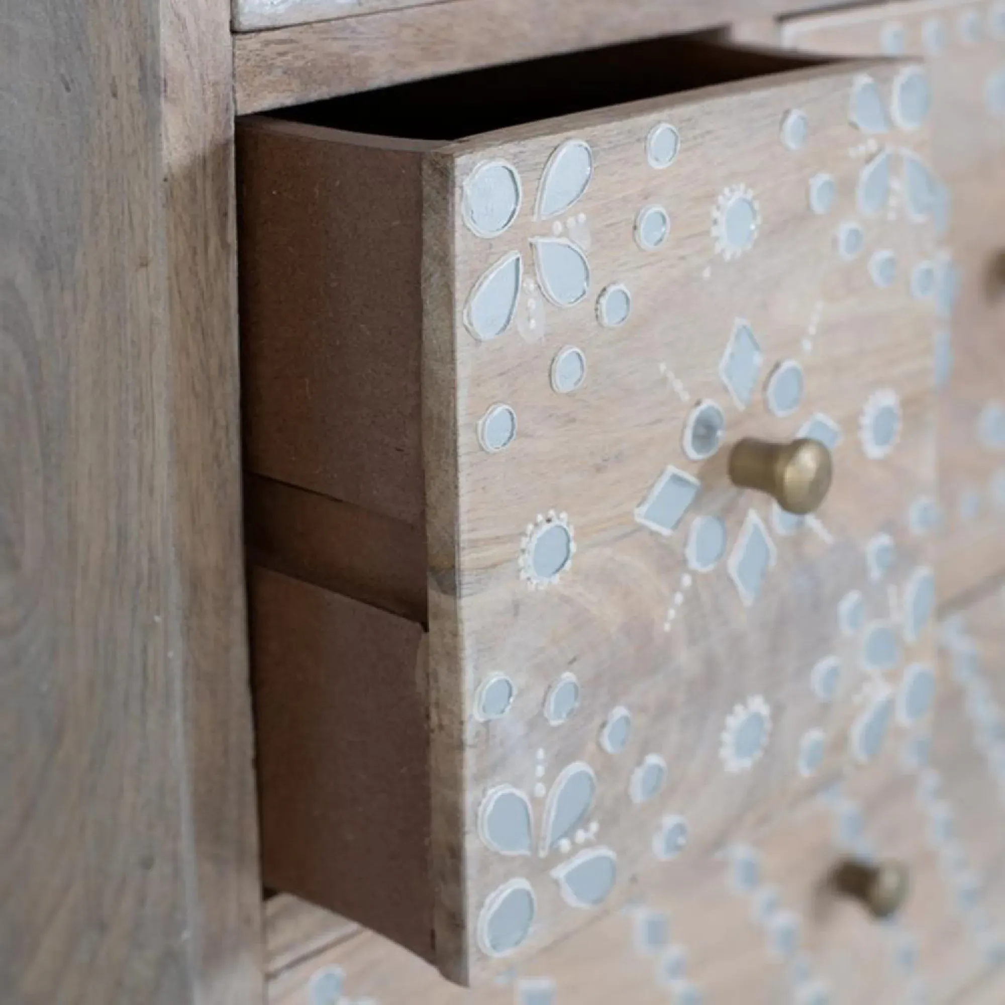 Savona 5 Drawer Bedside Table - Natural, Mango Wood