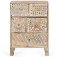 Savona 5 Drawer Bedside Table - Natural, Mango Wood