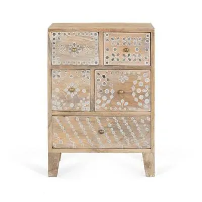 Savona 5 Drawer Bedside Table - Natural, Mango Wood image