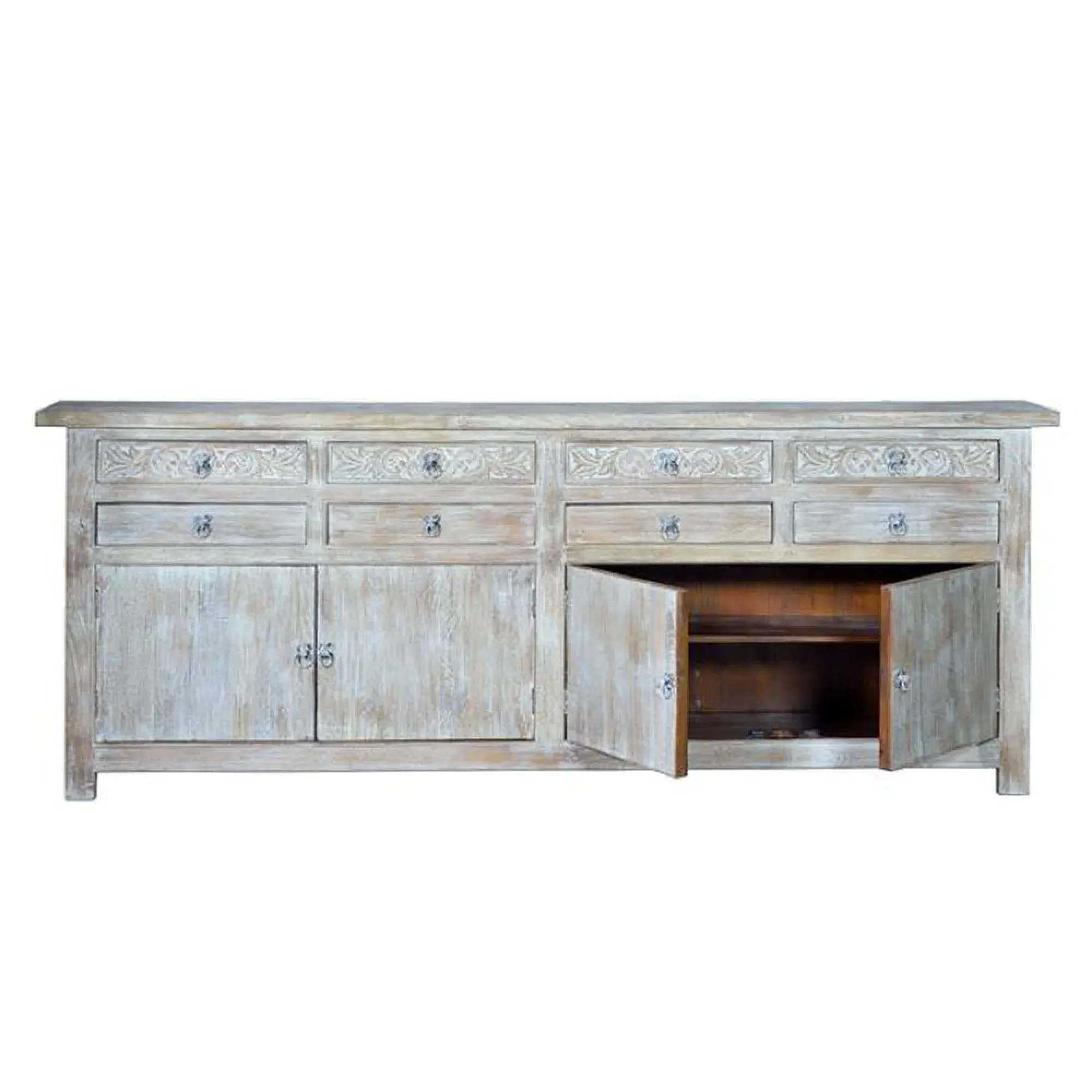 Soleil 4 Door Sideboard - White Washed, Mango Wood