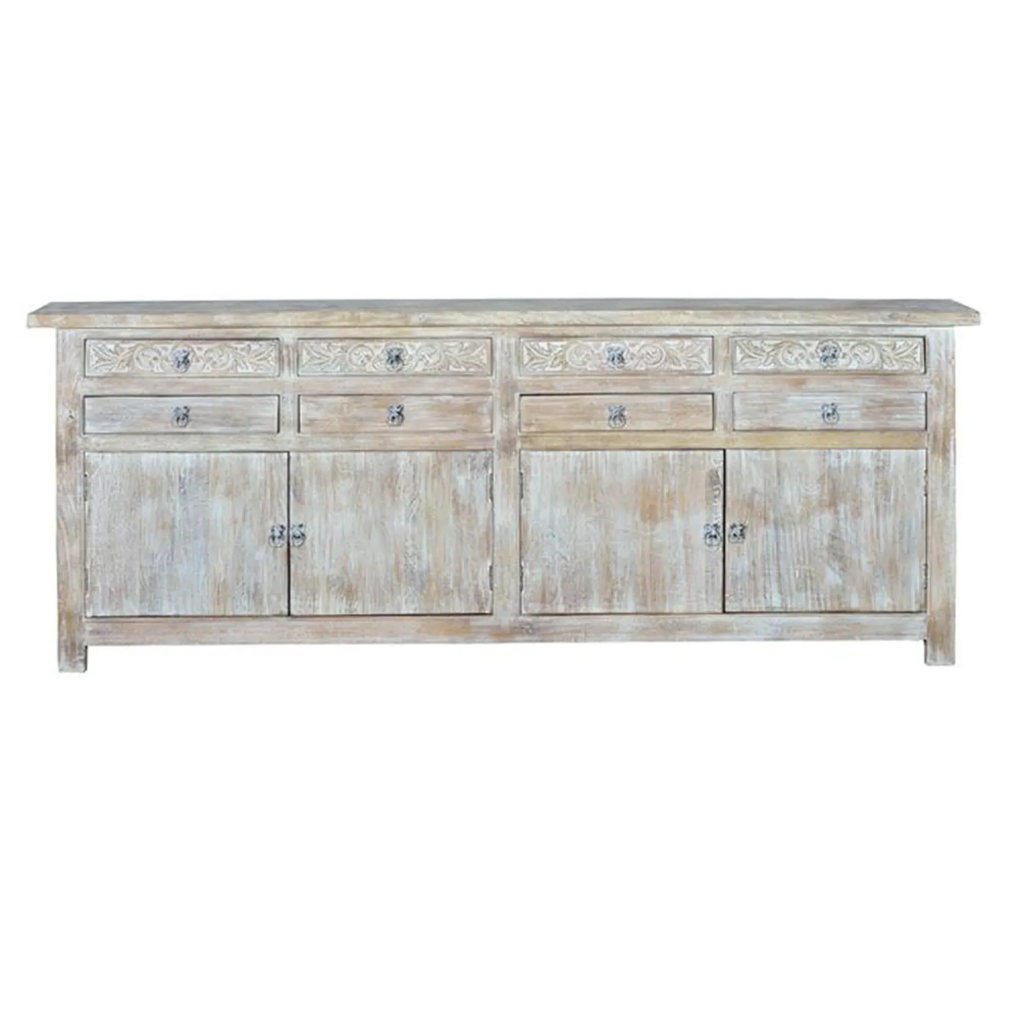 Soleil 4 Door Sideboard - White Washed, Mango Wood