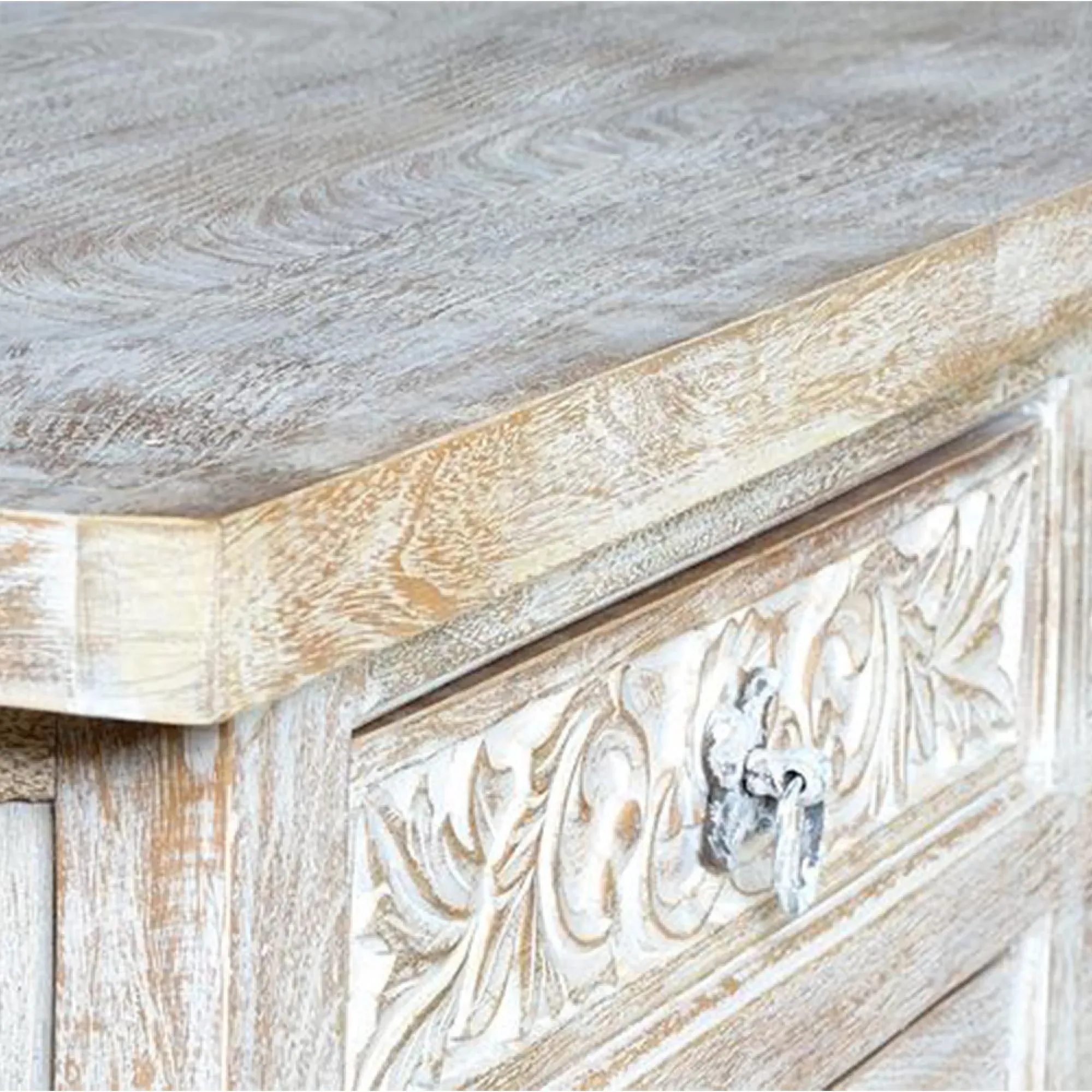 Soleil 4 Door Sideboard - White Washed, Mango Wood