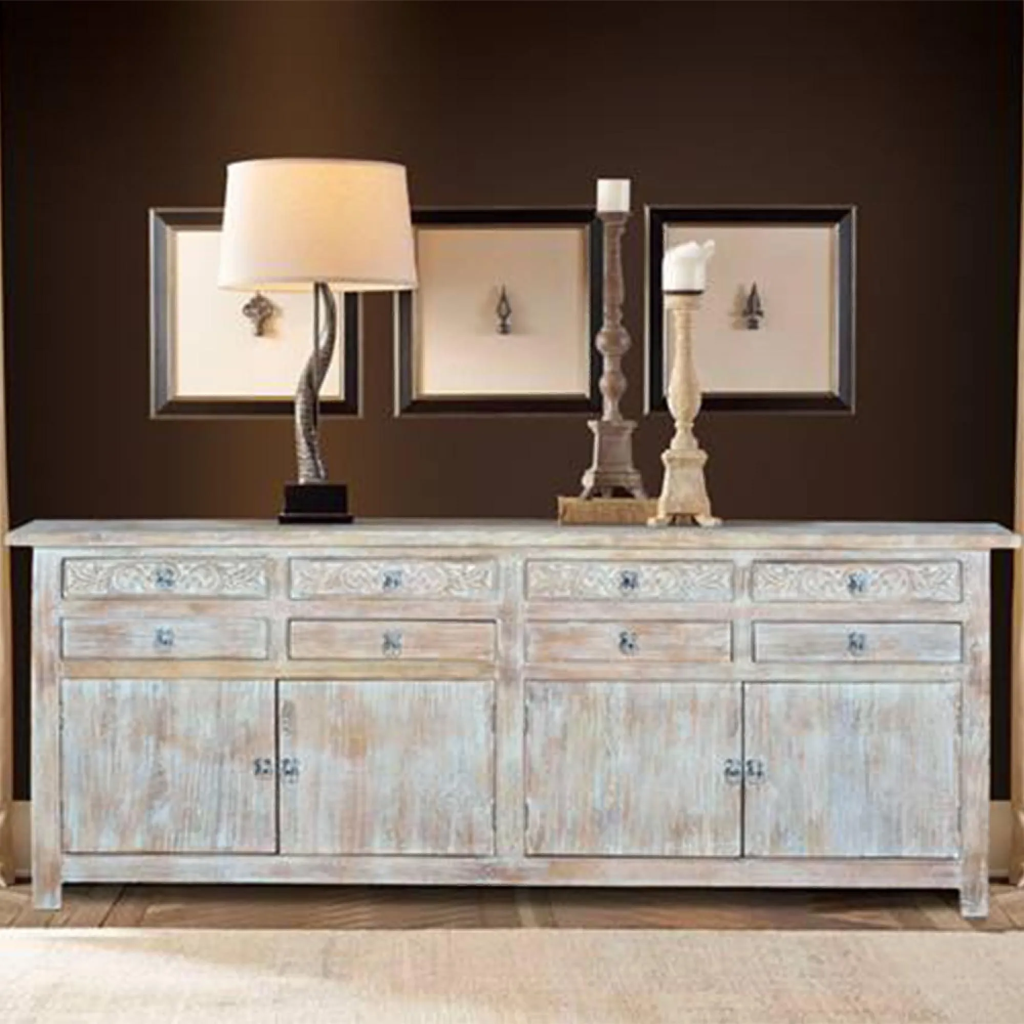 Soleil 4 Door Sideboard - White Washed, Mango Wood