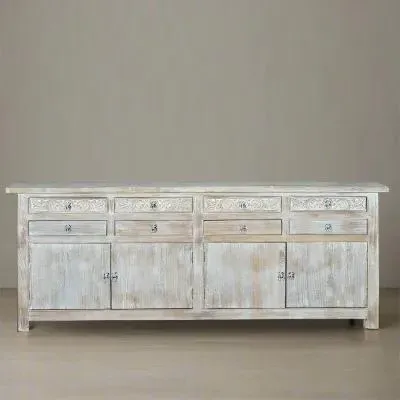 Soleil 4 Door Sideboard - White Washed, Mango Wood