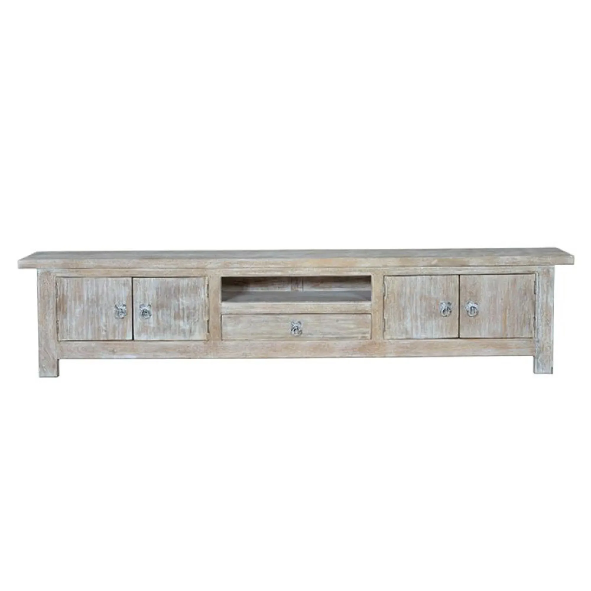 Soleil Large TV Unit with Storage - White Washed, Mango Wood