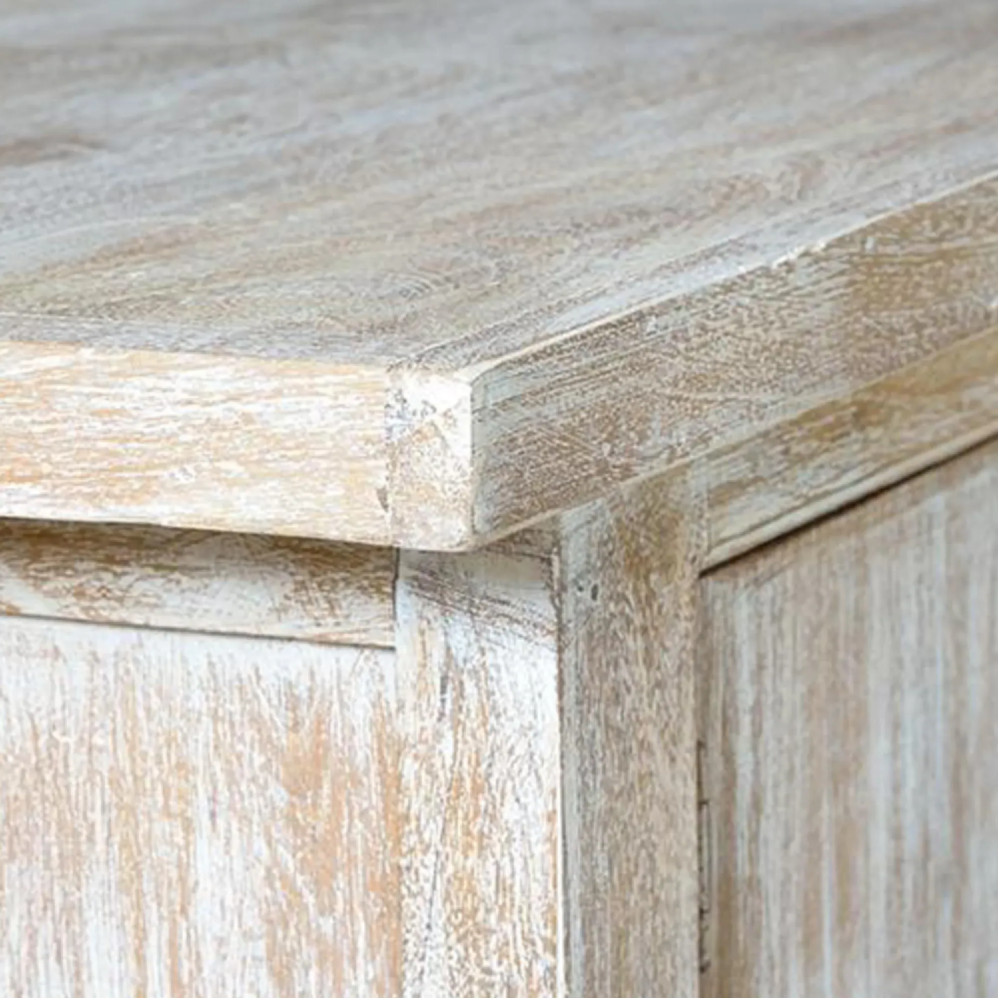 Soleil Large TV Unit with Storage - White Washed, Mango Wood