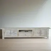 Soleil Large TV Unit with Storage - White Washed, Mango Wood