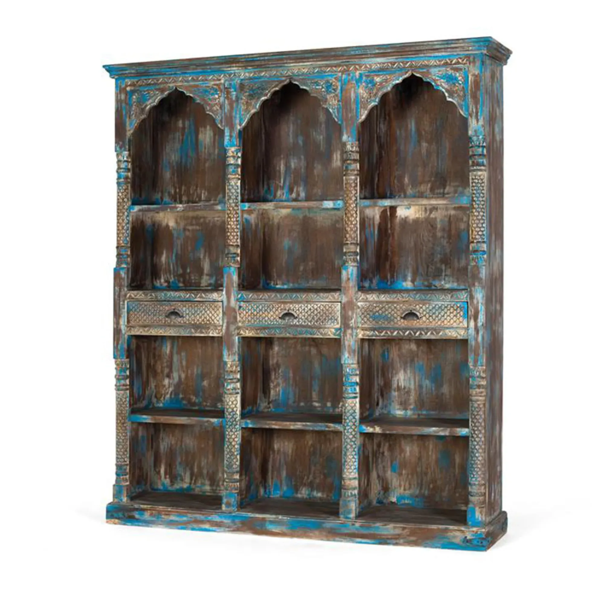 Sondrio Large Shelving Unit - Antique Blue, Mango Wood
