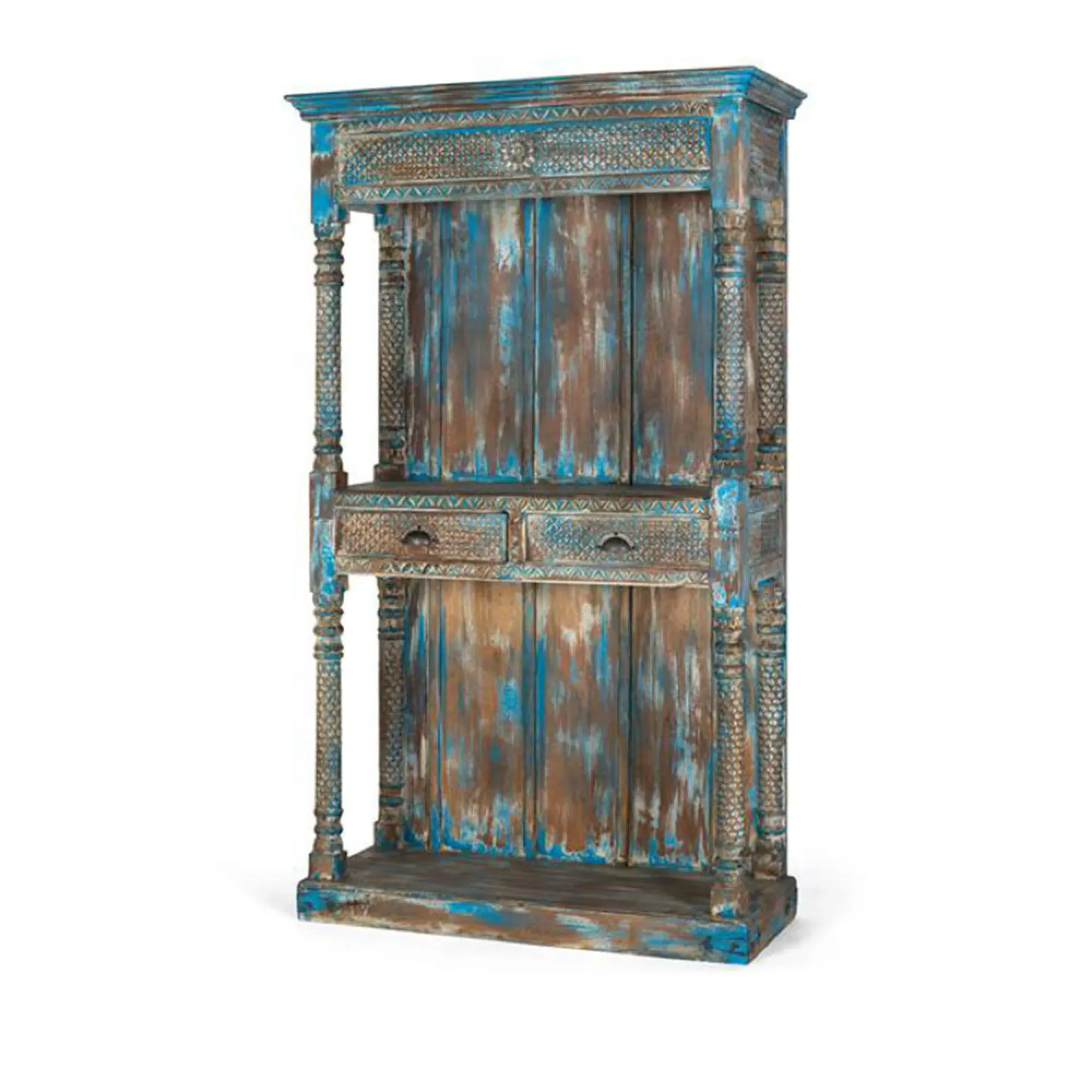 Sondrio Shelving Unit - Antique Blue, Mango Wood