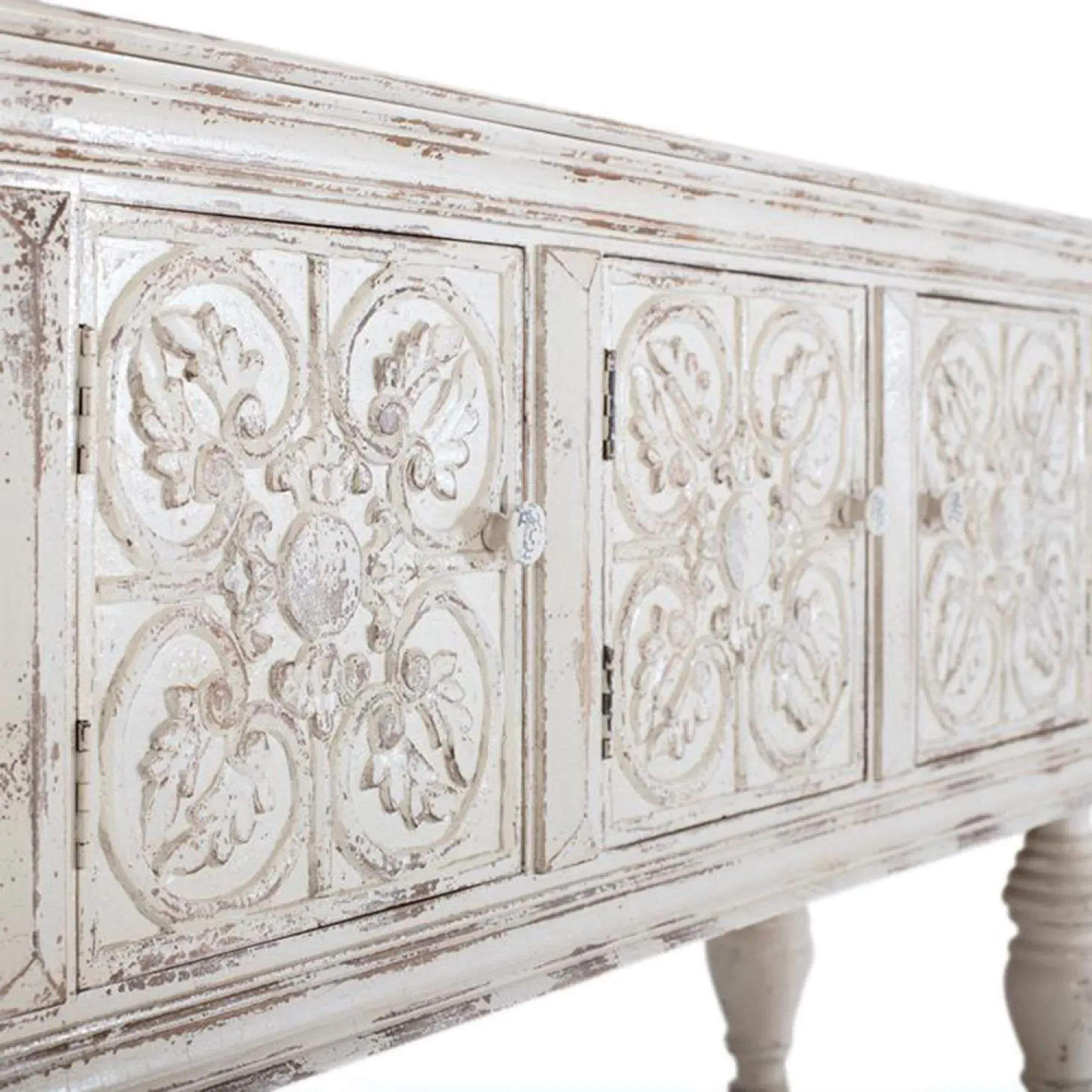 Spezia 3 Door Console Table - Aged White, Mango Wood