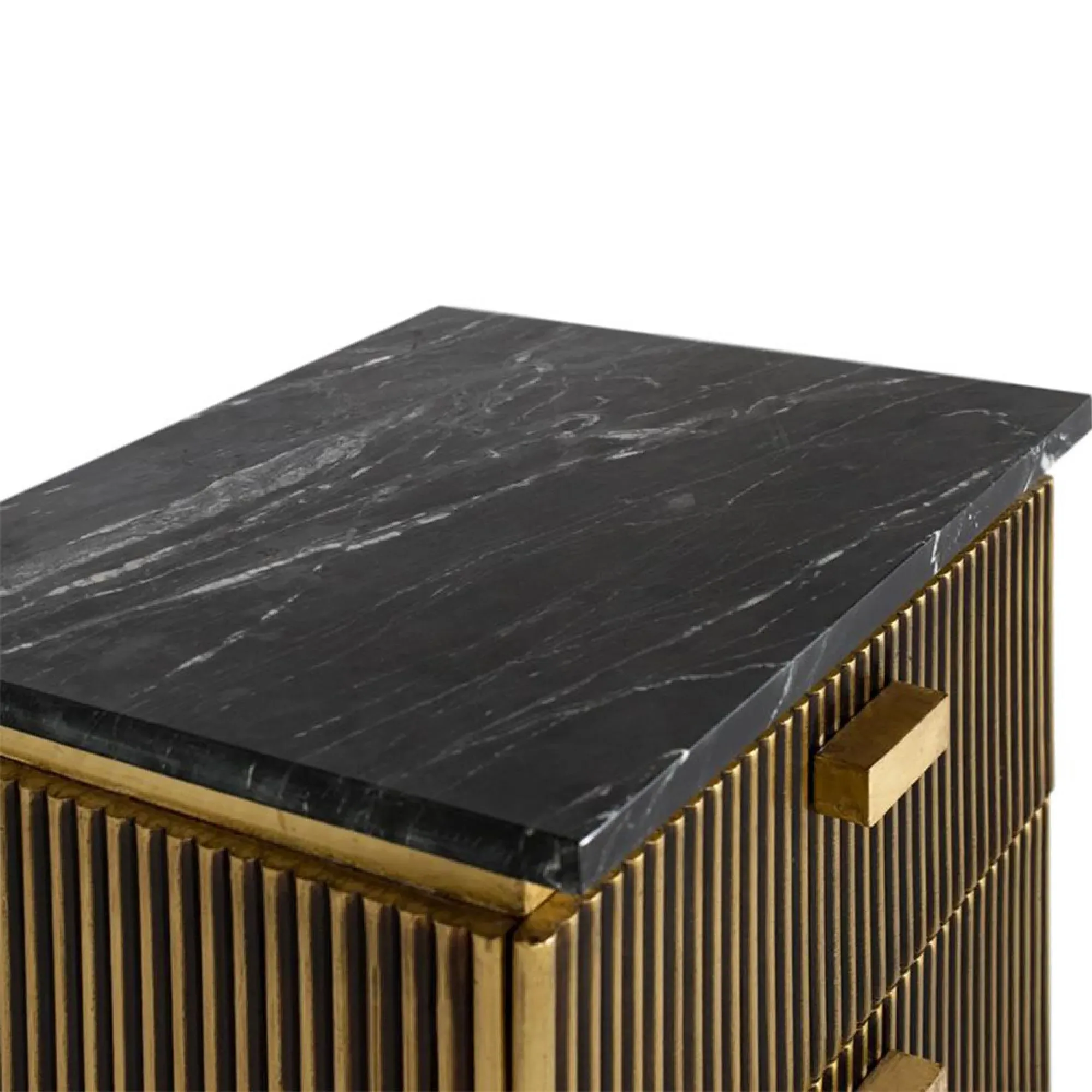 Stephen Ribbed 2 Drawer Bedside Cabinet - Black, Brass