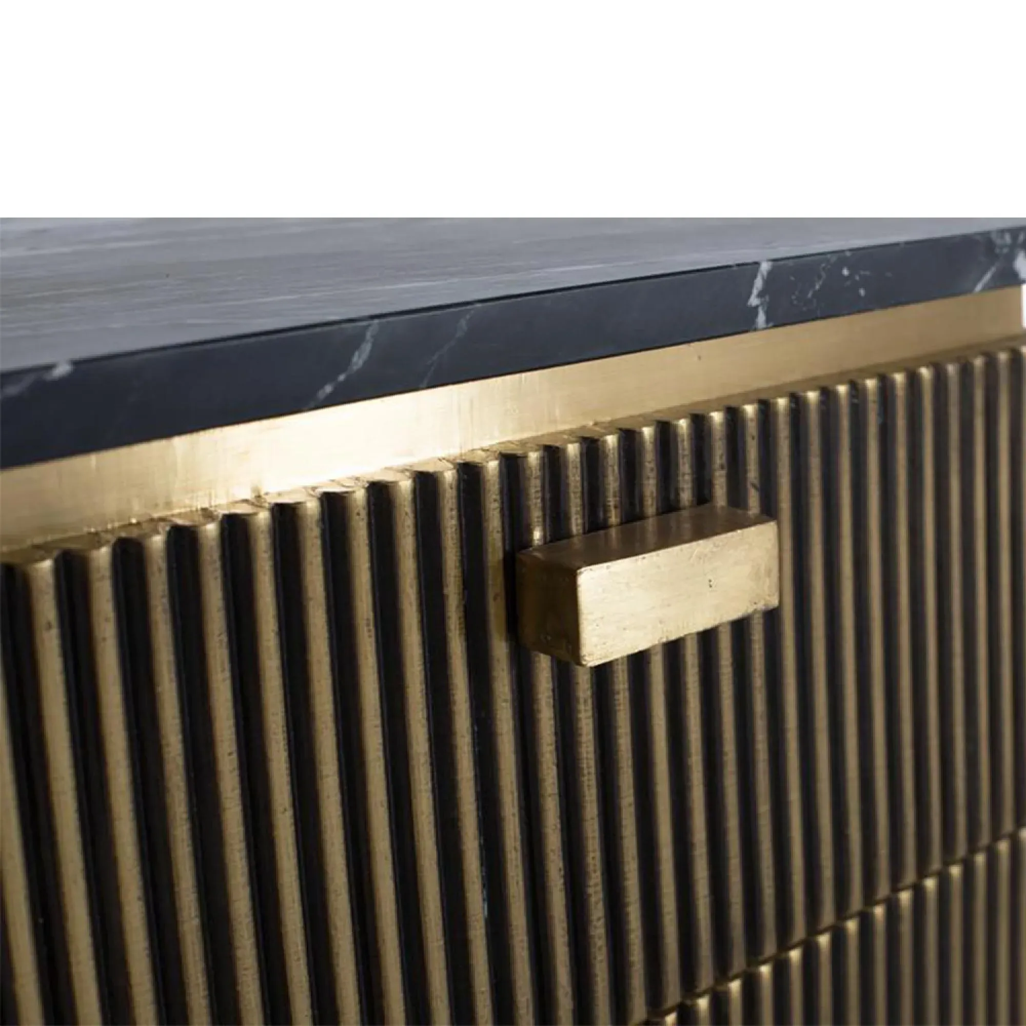 Stephen Ribbed 2 Drawer Bedside Cabinet - Black, Brass