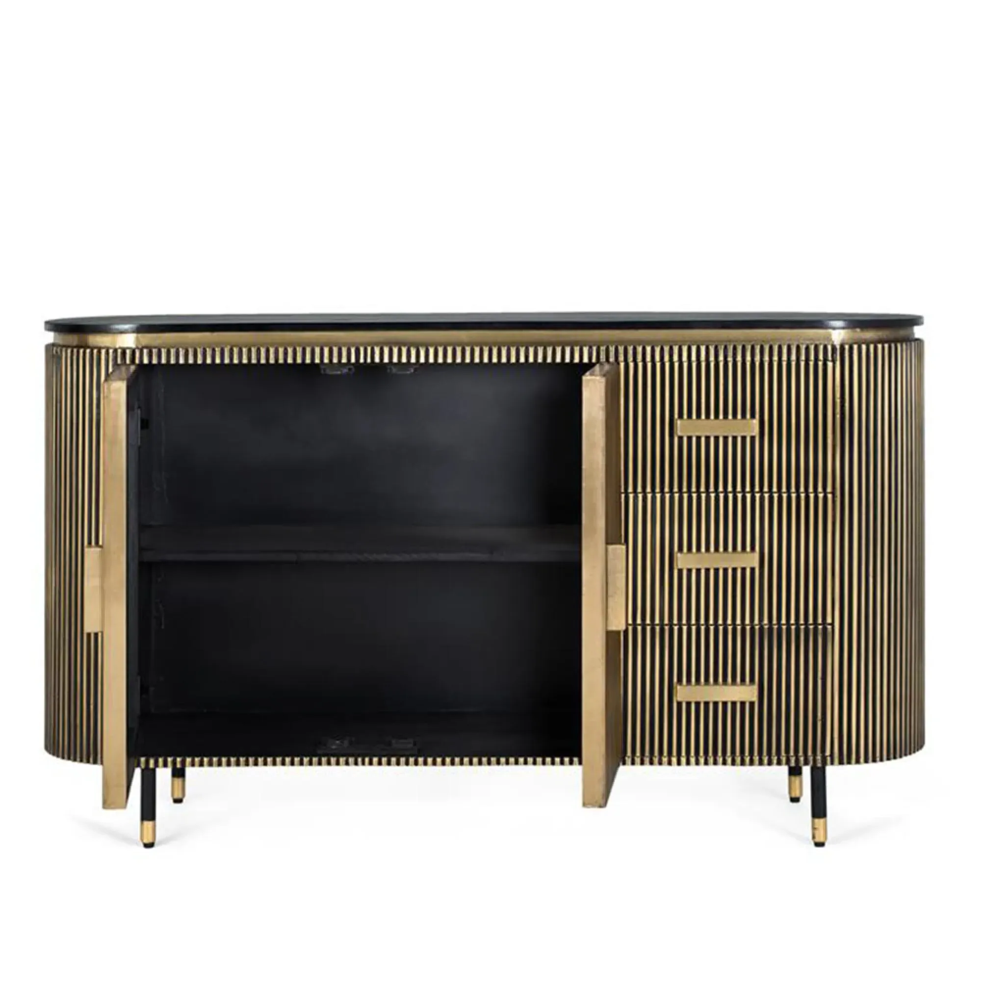 Stephen Ribbed Curved 2 Door Medium Sideboard - Black, Brass