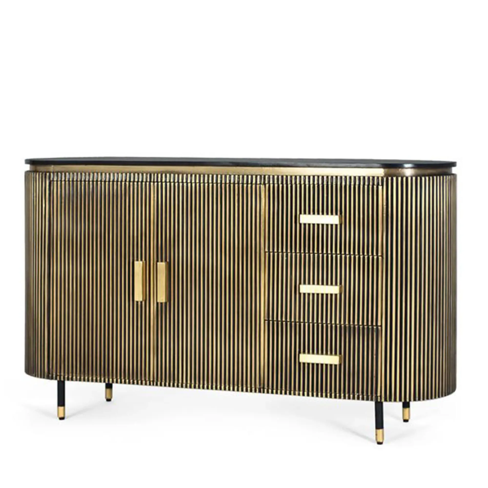Stephen Ribbed Curved 2 Door Medium Sideboard - Black, Brass